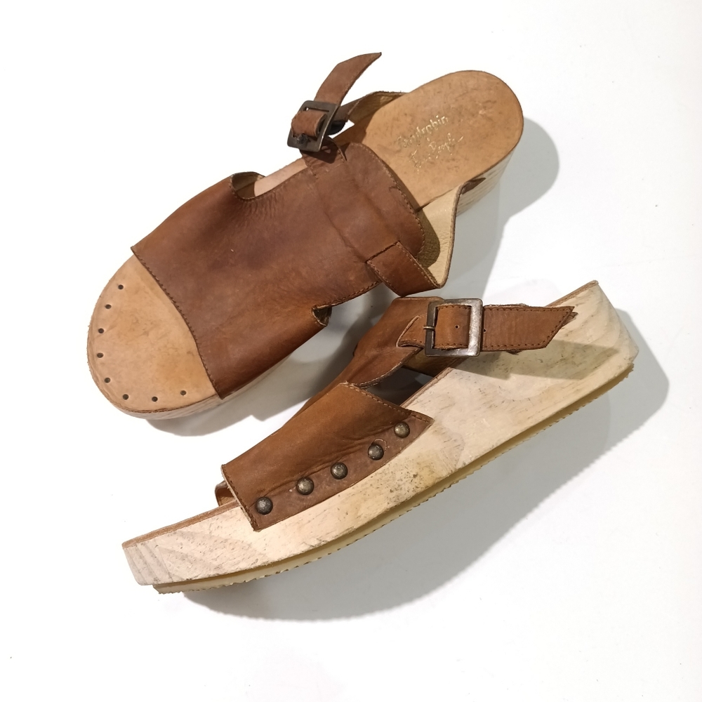 Farylrobin X Free People Dara Pigskin Leather wooden platform Clog Slide Size 11
